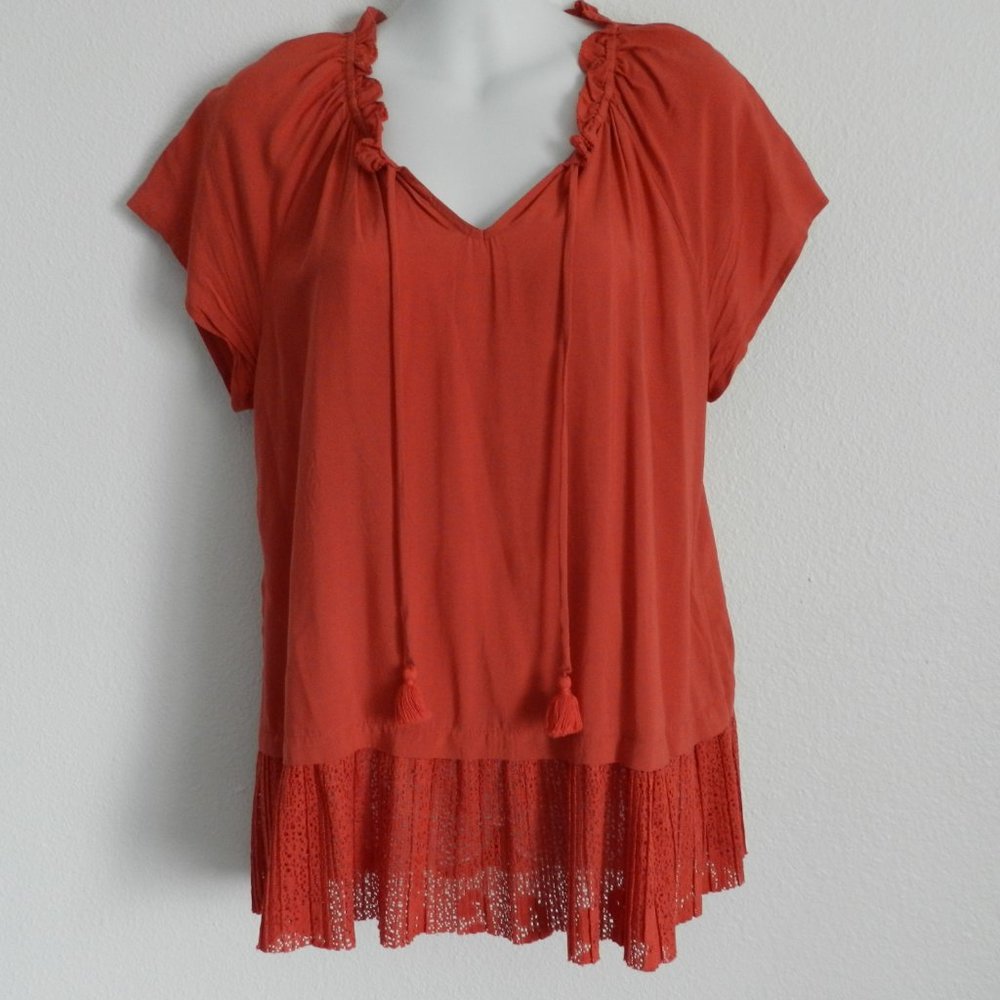 St Johns Bay orange/coral lace accent top